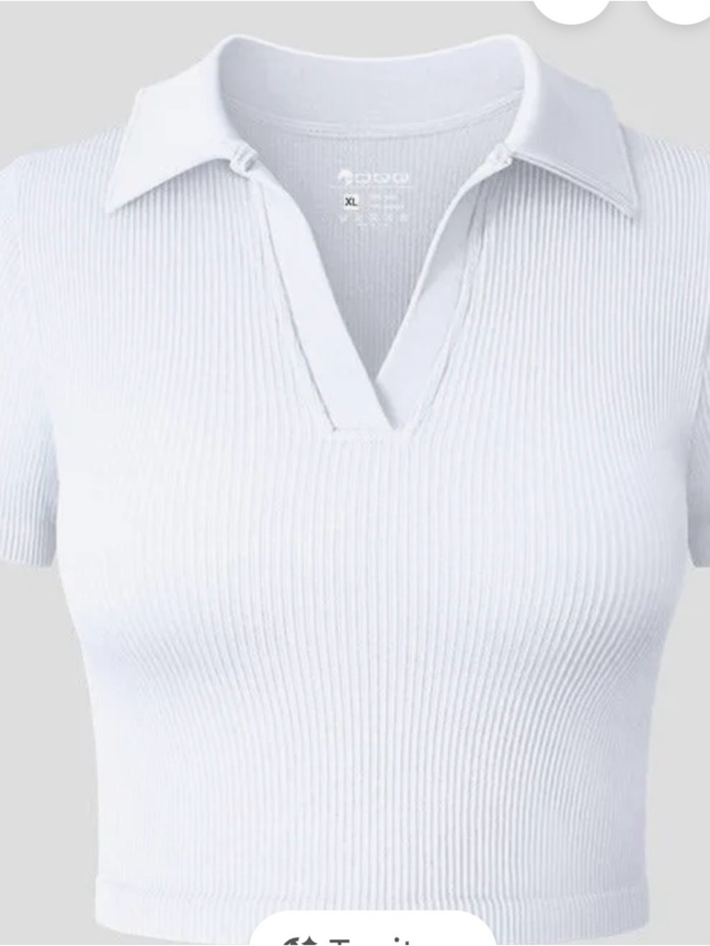 OQQ Classic White Ribbed Polo Crop Top